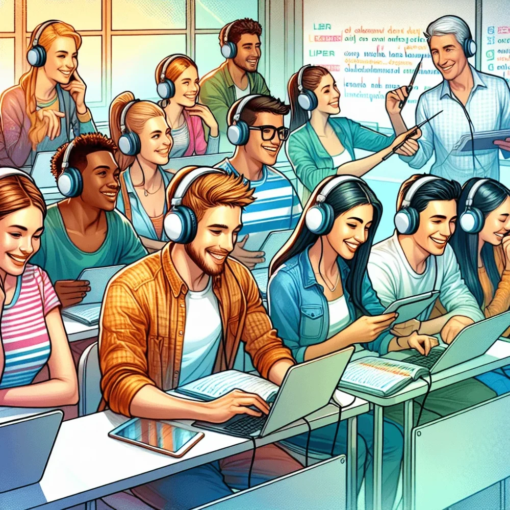 Illustration of students learning English Listening Skills